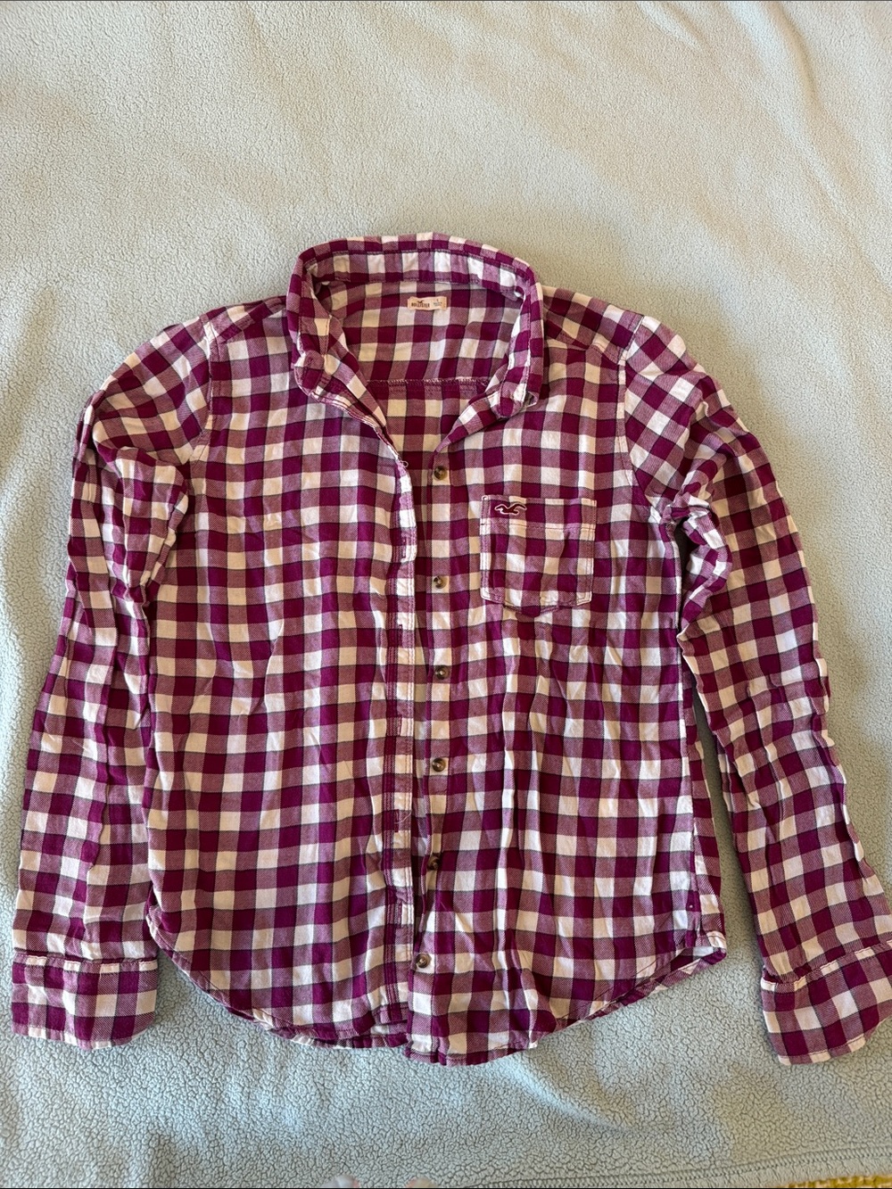 Hollister Purple and White Plaid Button-Down Shirt